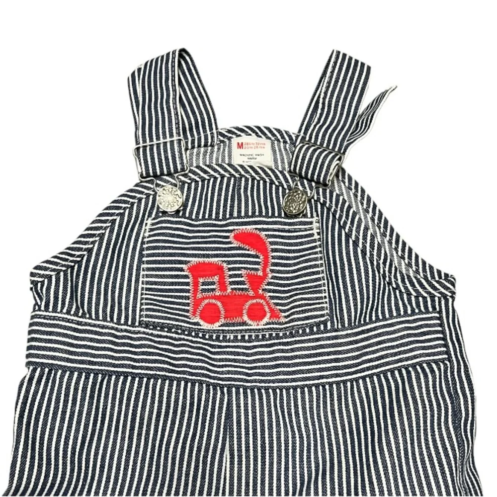 Vintage Sears Baby Railroad Stripe Train Overalls Hickory Denim 20-25lb 32in